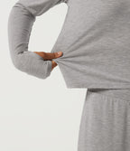 Scoop Neck Long Sleeve Contrast Lace Casual T-Shirt — Fog Gray — view 7