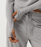 Scoop Neck Long Sleeve Contrast Lace Casual T-Shirt — Fog Gray — view 6