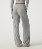 Mid Rise Wide Leg Drawstring Contrast Lace Lounge Trousers with Pockets — Fog Gray — view 2