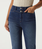 High Waisted Straight Leg Casual Jeans with Pockets — Estate Blue Denim — view 5