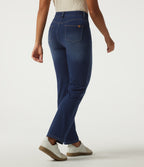 High Waisted Straight Leg Casual Jeans with Pockets — Estate Blue Denim — view 2