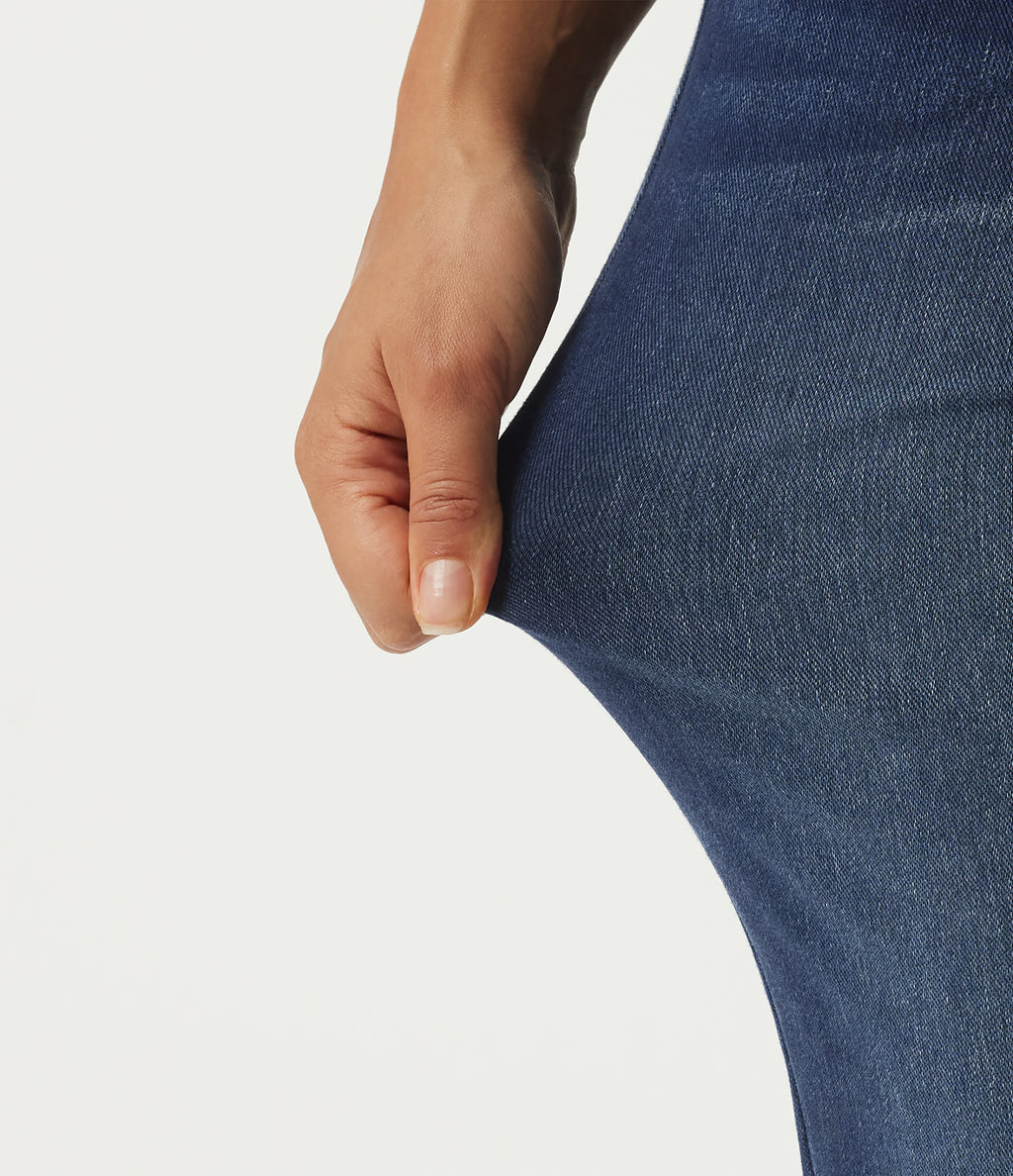 High Waisted Straight Leg Casual Jeans with Pockets — Estate Blue Denim — view 6
