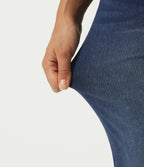 High Waisted Straight Leg Casual Jeans with Pockets — Estate Blue Denim — view 6