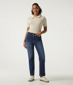 High Waisted Straight Leg Casual Jeans with Pockets — Estate Blue Denim — view 7