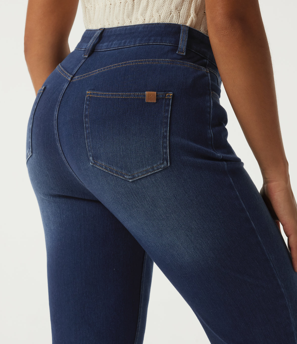 High Waisted Straight Leg Casual Jeans with Pockets — Estate Blue Denim — view 4