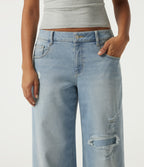 Low Rise Ripped Wide Leg Casual Jeans with Pockets — Malibu Blue Denim — view 4