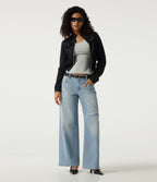 Low Rise Ripped Wide Leg Casual Jeans with Pockets — Malibu Blue Denim — view 7