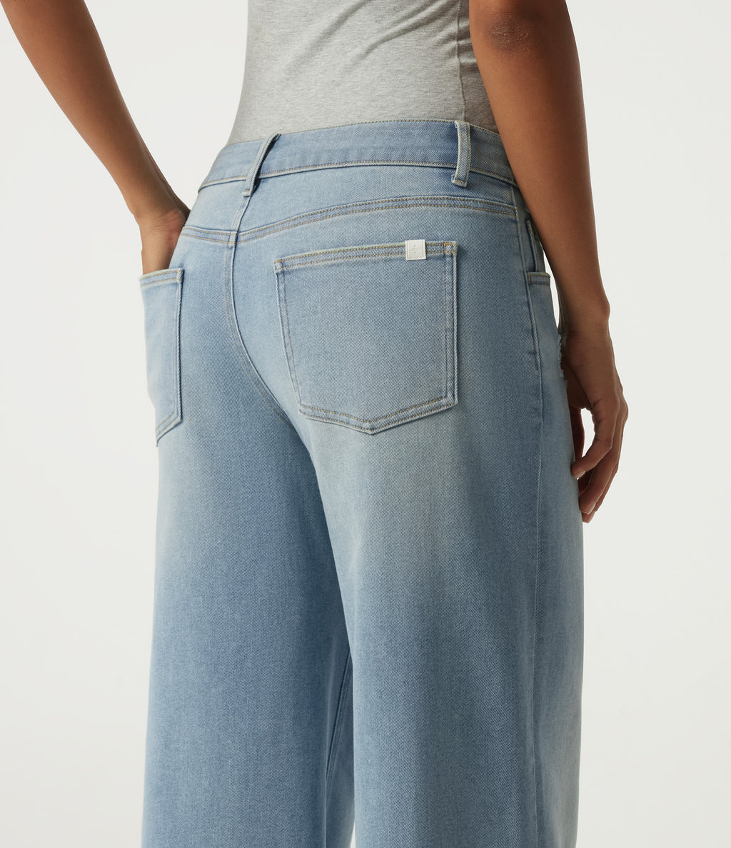 Low Rise Ripped Wide Leg Casual Jeans with Pockets — Malibu Blue Denim — view 5