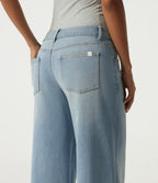 Low Rise Ripped Wide Leg Casual Jeans with Pockets — Malibu Blue Denim — view 5