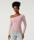 One Shoulder Long Sleeve Asymmetric Casual Top with Built-in Bra — Cloud Gray Purple — view 4