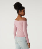 One Shoulder Long Sleeve Asymmetric Casual Top with Built-in Bra — Cloud Gray Purple — view 2