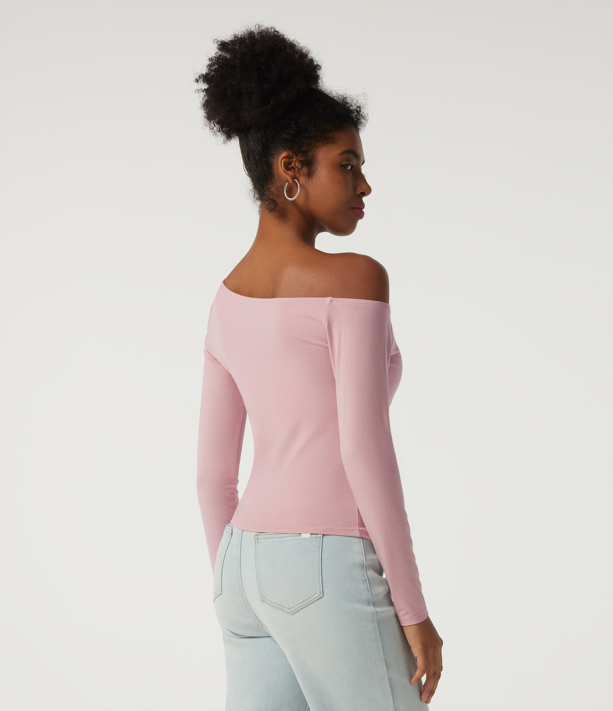 One Shoulder Long Sleeve Asymmetric Casual Top with Built-in Bra — Cloud Gray Purple — view 2