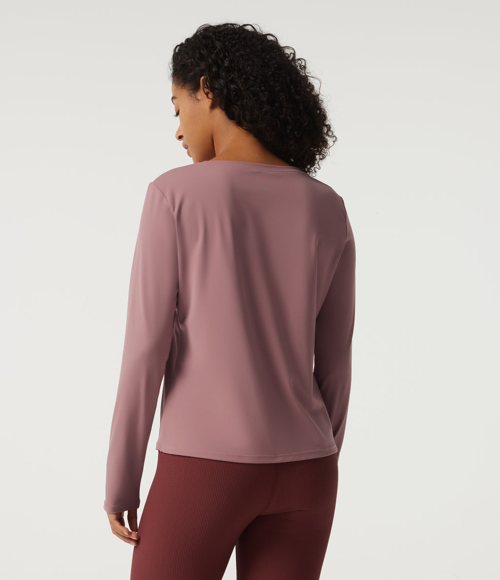 Round Neck Quick Dry Long Sleeve Seam Split Hem Running Sports Top-UPF50+ — Nostalgia Rose — view 2