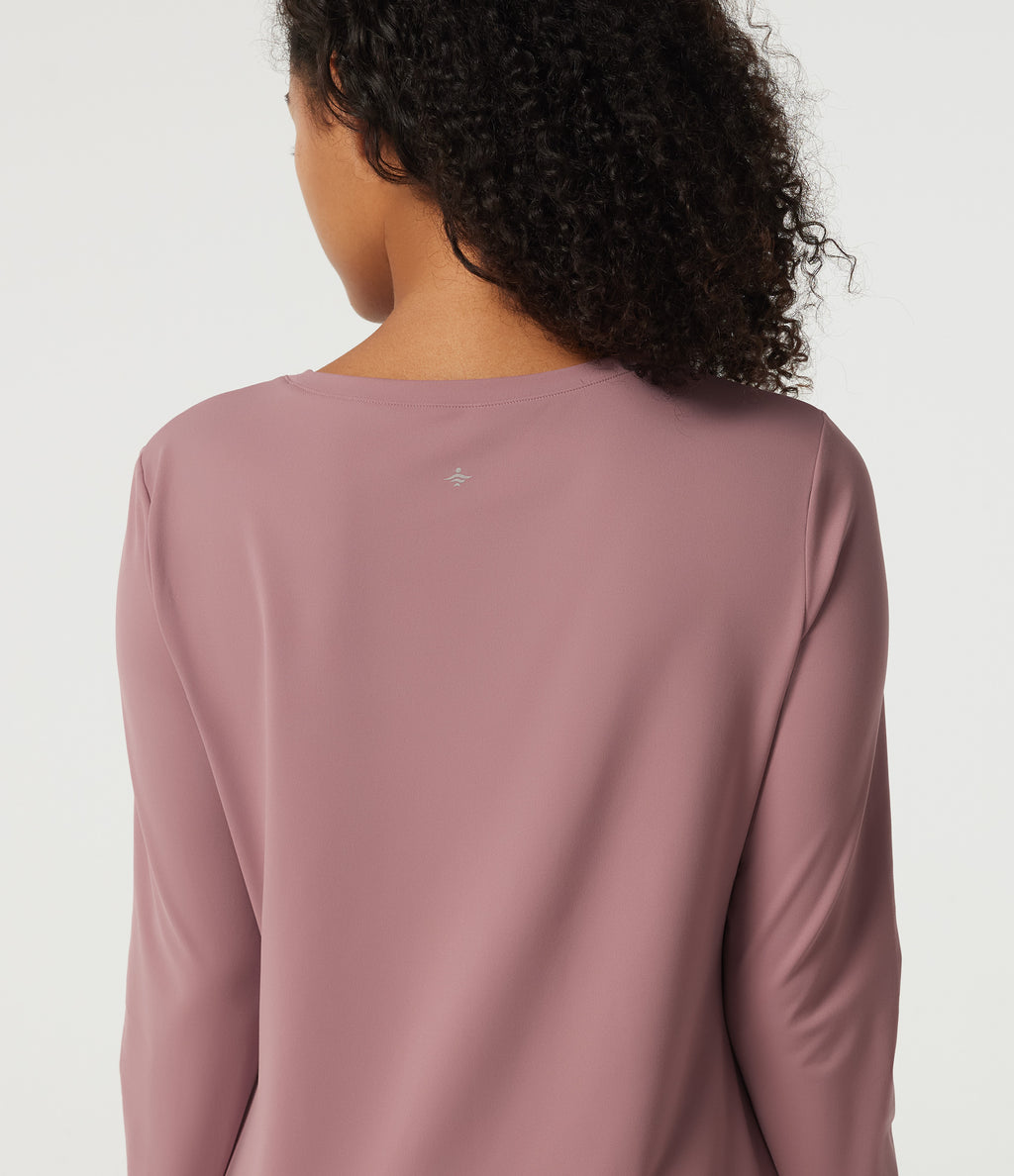Round Neck Quick Dry Long Sleeve Seam Split Hem Running Sports Top-UPF50+ — Nostalgia Rose — view 5