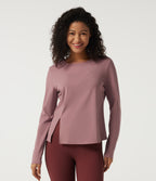 Round Neck Quick Dry Long Sleeve Seam Split Hem Running Sports Top-UPF50+ — Nostalgia Rose — view 1