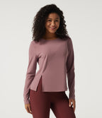 Round Neck Quick Dry Long Sleeve Seam Split Hem Running Sports Top-UPF50+ — Nostalgia Rose — view 3