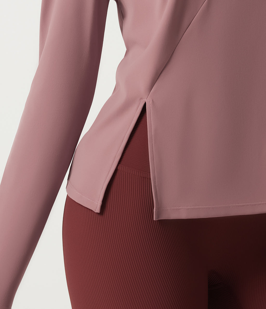 Round Neck Quick Dry Long Sleeve Seam Split Hem Running Sports Top-UPF50+ — Nostalgia Rose — view 6