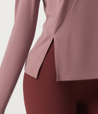 Round Neck Quick Dry Long Sleeve Seam Split Hem Running Sports Top-UPF50+ — Nostalgia Rose — view 6