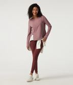 Round Neck Quick Dry Long Sleeve Seam Split Hem Running Sports Top-UPF50+ — Nostalgia Rose — view 7