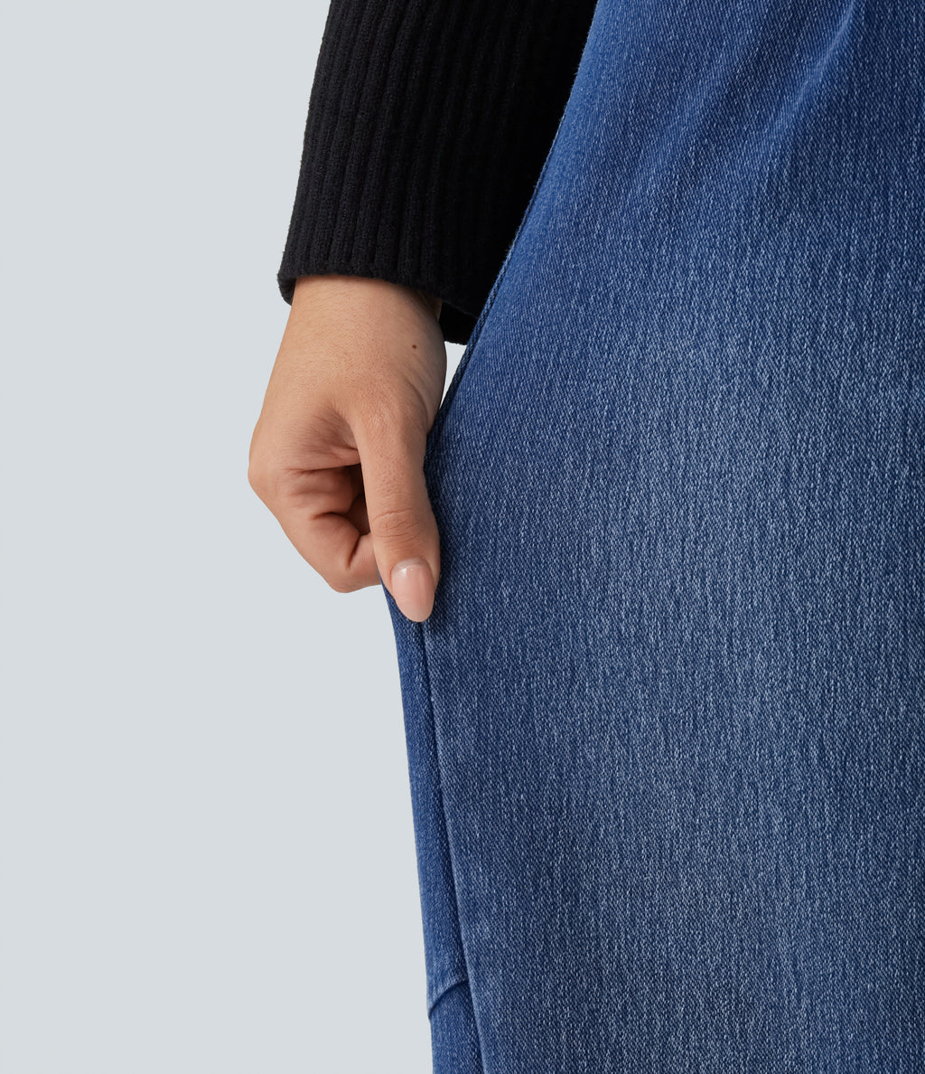 High Waisted Barrel Leg Casual Jeans with Pockets — Tide Blue Denim — view 7