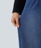High Waisted Barrel Leg Casual Jeans with Pockets — Tide Blue Denim — view 7