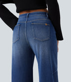 High Waisted Barrel Leg Casual Jeans with Pockets — Tide Blue Denim — view 5