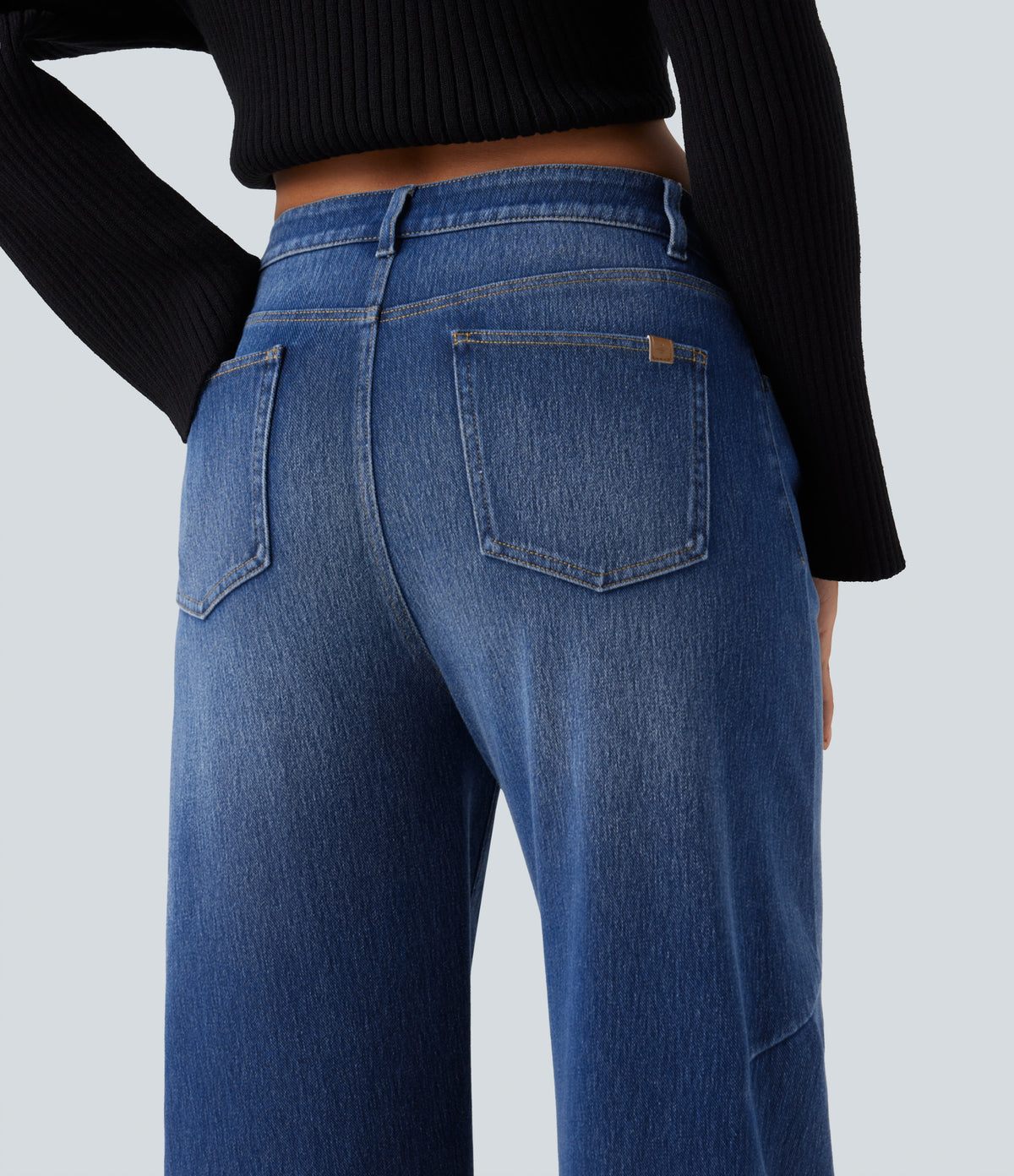 High Waisted Barrel Leg Casual Jeans with Pockets — Tide Blue Denim — view 5