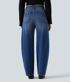 High Waisted Barrel Leg Casual Jeans with Pockets — Tide Blue Denim — view 2