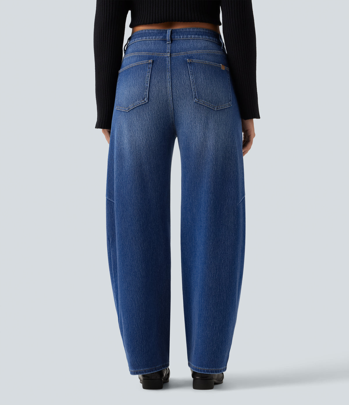 High Waisted Barrel Leg Casual Jeans with Pockets — Tide Blue Denim — view 2