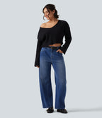 High Waisted Barrel Leg Casual Jeans with Pockets — Tide Blue Denim — view 8