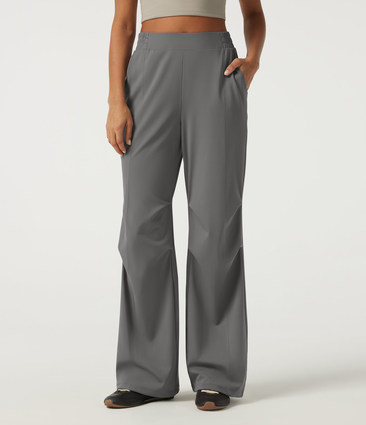 2.0 Pet Hair Resistant High Waisted Adjustable Hem Running Joggers with Pockets — Silent Storm — view 3
