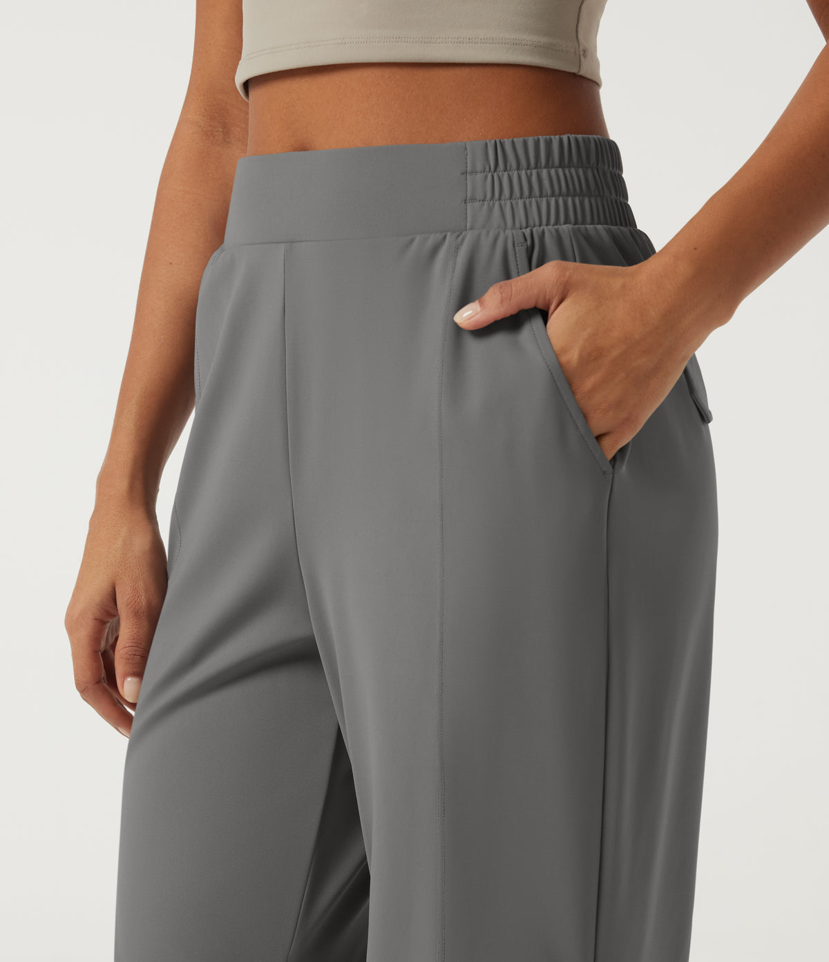 2.0 Pet Hair Resistant High Waisted Adjustable Hem Running Joggers with Pockets — Silent Storm — view 6