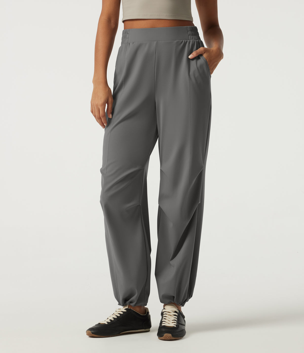 2.0 Pet Hair Resistant High Waisted Adjustable Hem Running Joggers with Pockets — Silent Storm — view 4
