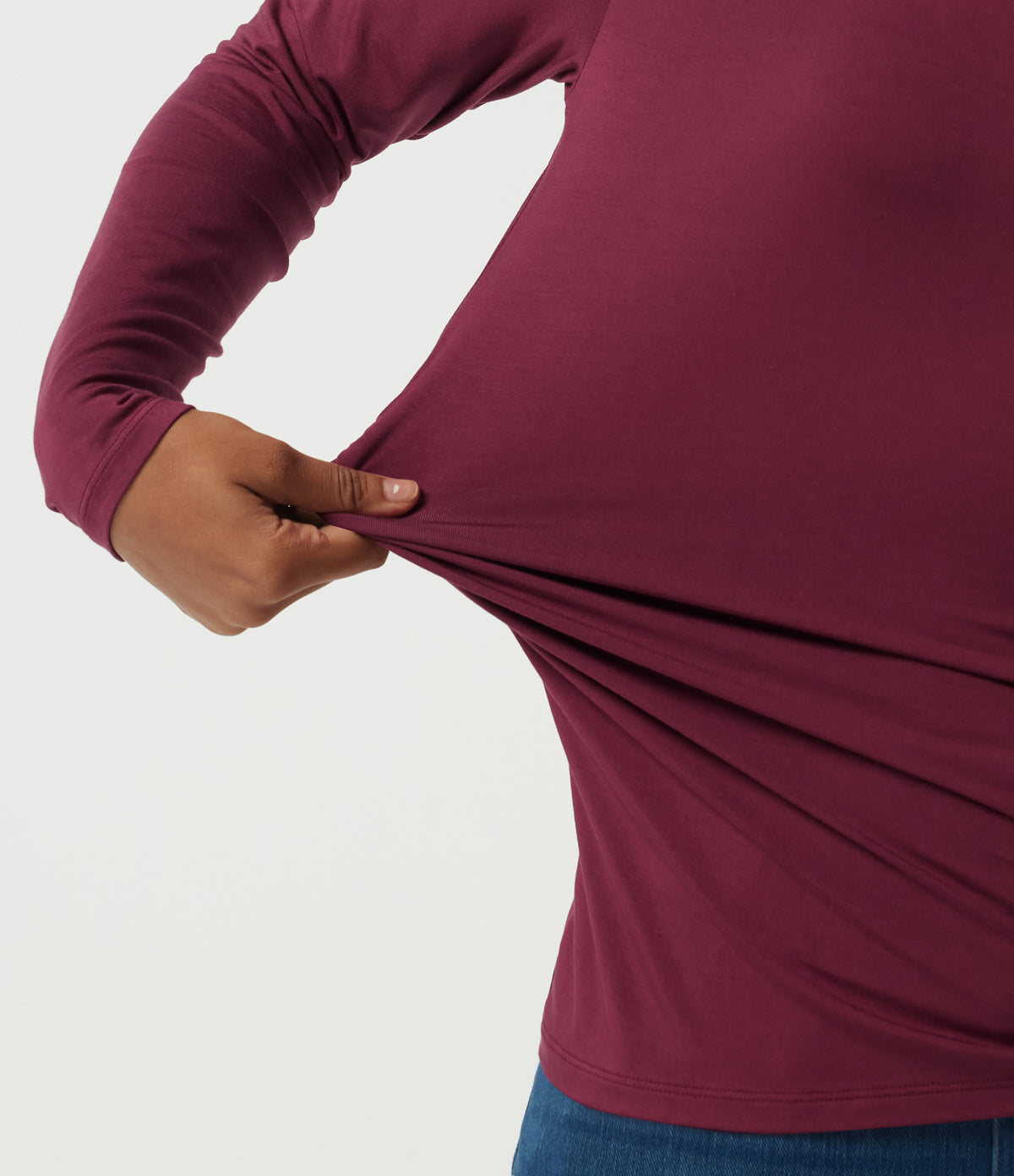 Boat Neck Long Sleeve Ruched Work Top — Purple Potion — view 7