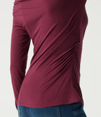 Boat Neck Long Sleeve Ruched Work Top — Purple Potion — view 6