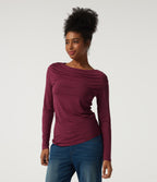 Boat Neck Long Sleeve Ruched Work Top — Purple Potion — view 3
