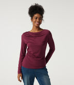 Boat Neck Long Sleeve Ruched Work Top — Purple Potion — view 4
