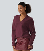 V Neck Long Sleeve Work Sweater — Burgundy — view 3