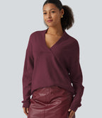 V Neck Long Sleeve Work Sweater — Burgundy — view 5