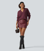 V Neck Long Sleeve Work Sweater — Burgundy — view 7