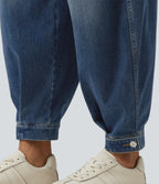 High Waisted Casual Denim Joggers with Pockets — Pageant Blue Denim — view 6