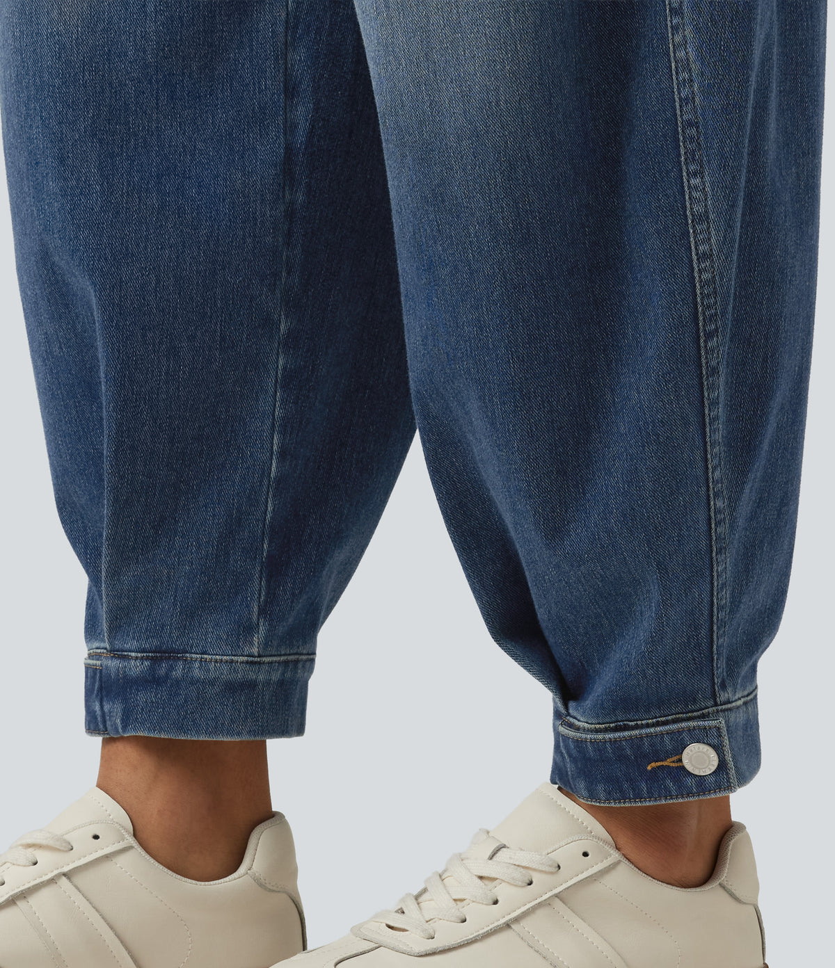 High Waisted Casual Denim Joggers with Pockets — Pageant Blue Denim — view 6