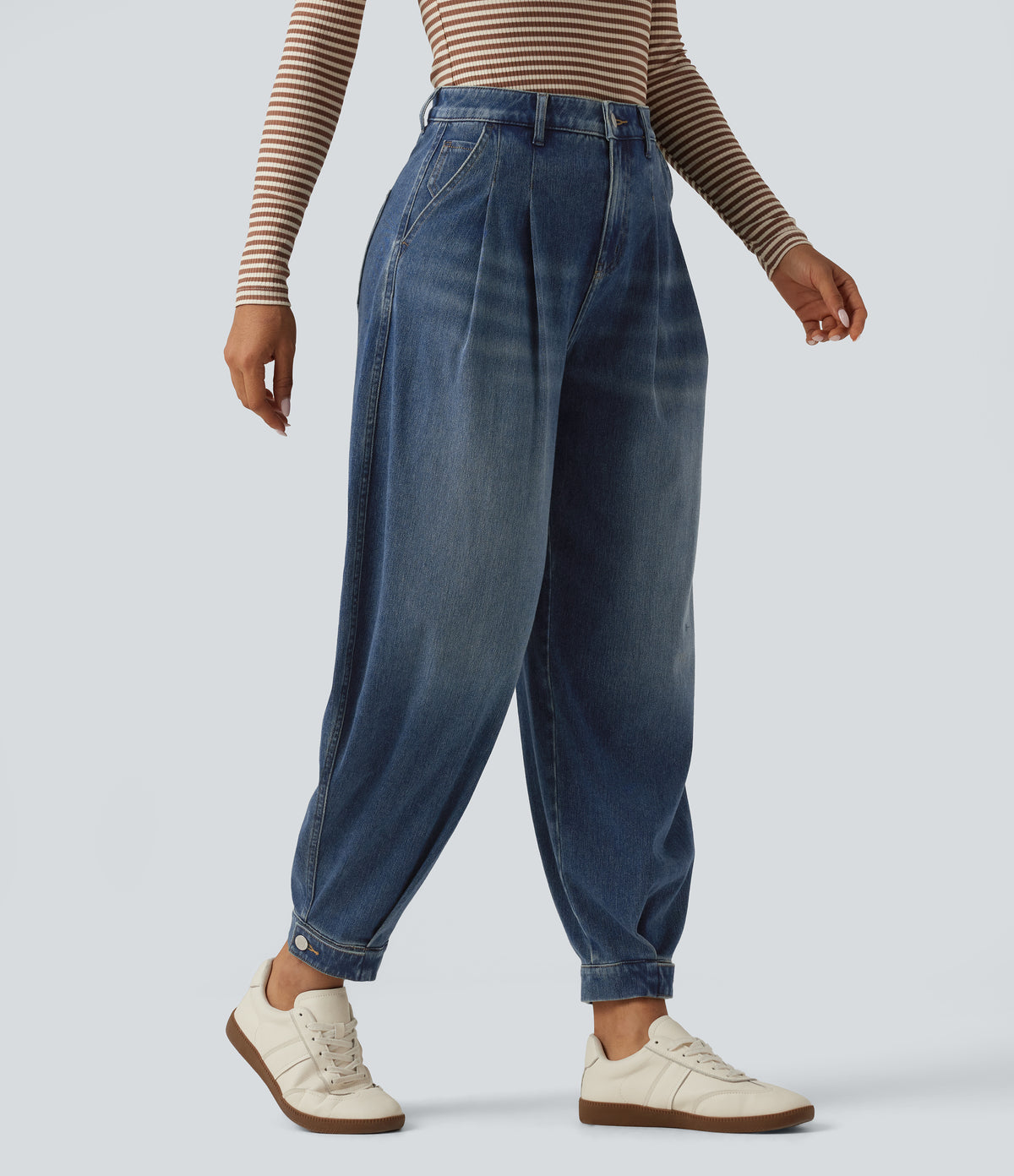 High Waisted Casual Denim Joggers with Pockets — Pageant Blue Denim — view 3