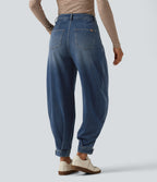 High Waisted Casual Denim Joggers with Pockets — Pageant Blue Denim — view 2