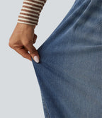 High Waisted Casual Denim Joggers with Pockets — Pageant Blue Denim — view 7