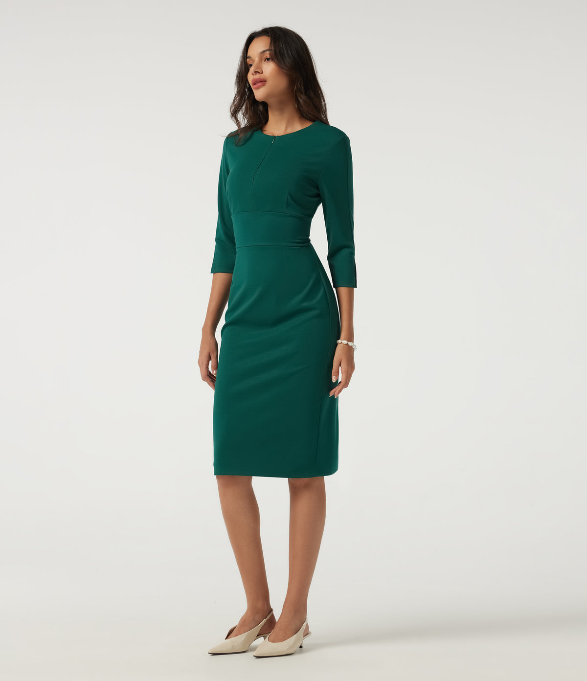 3/4 Sleeve Bodycon Work Midi Dress — Bayberry — view 3
