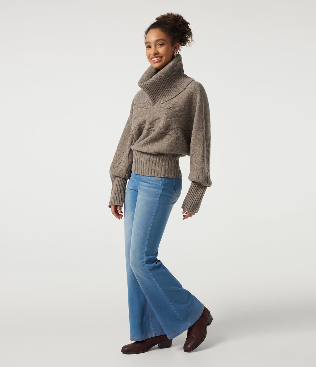 High Neck Long Sleeve Casual Sweater — Plaza Taupe — view 8