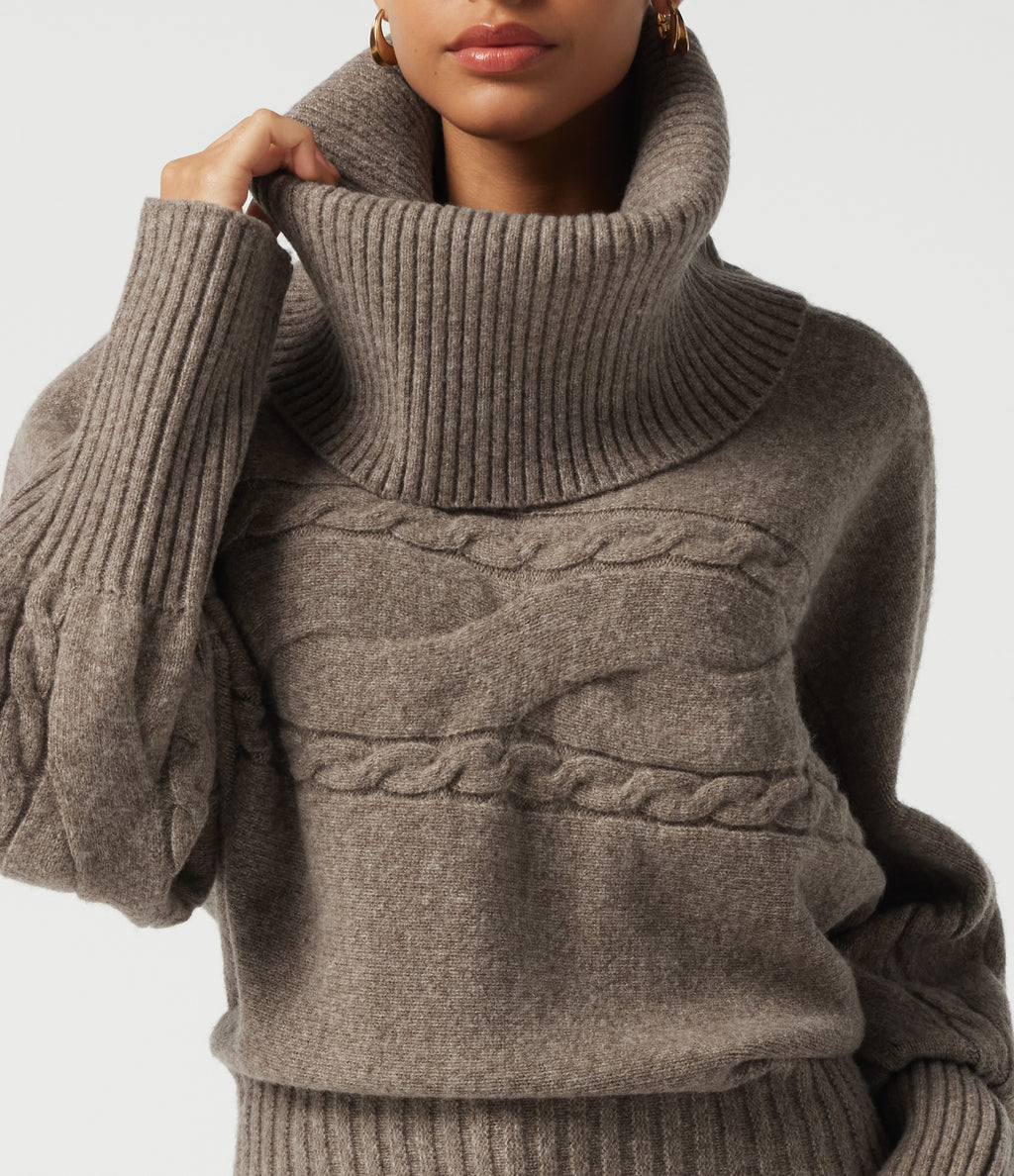 High Neck Long Sleeve Casual Sweater — Plaza Taupe — view 6