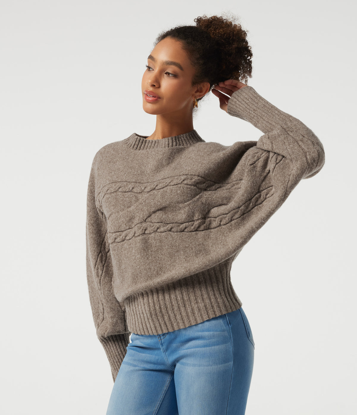 High Neck Long Sleeve Casual Sweater — Plaza Taupe — view 5