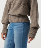 High Neck Long Sleeve Casual Sweater — Plaza Taupe — view 7